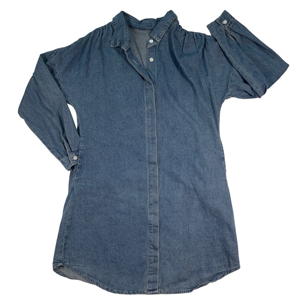 Vintage Style Denim Shirt Dress‎ Long Sleeve Button Down Casual Western Sz Small